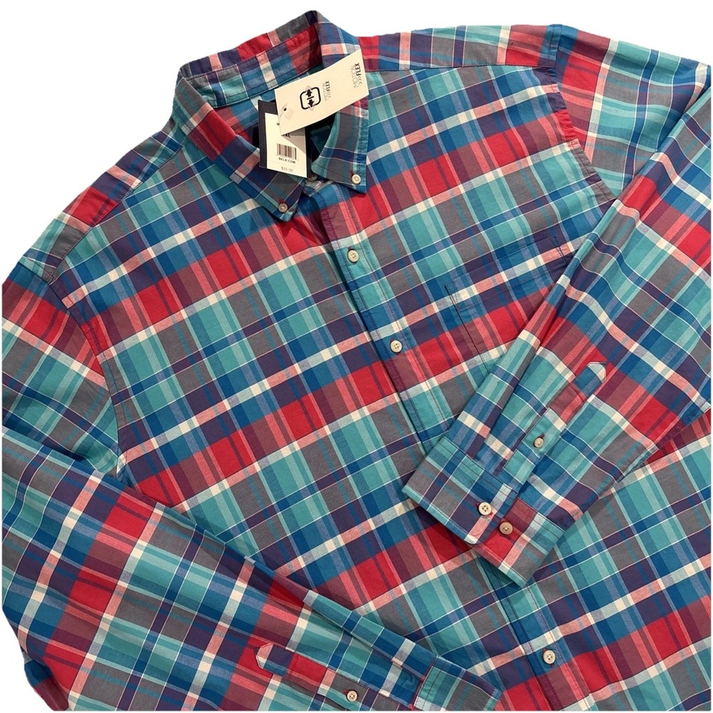 NWT Crown & Ivy XXL STRETCH Turquoise / Pink STRETCH Long Sleeve Men's Shirt